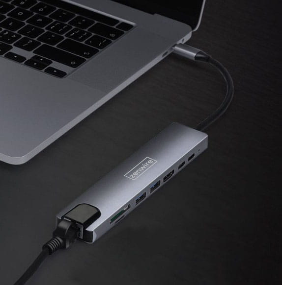 Adaptateur multiport 9-en-1 USB-C, HDMI, RJ45, Fast Ethernet et SD pour MacBook Air, Pro M1, M2, M3 et M4 - Zenwire BYL-2009