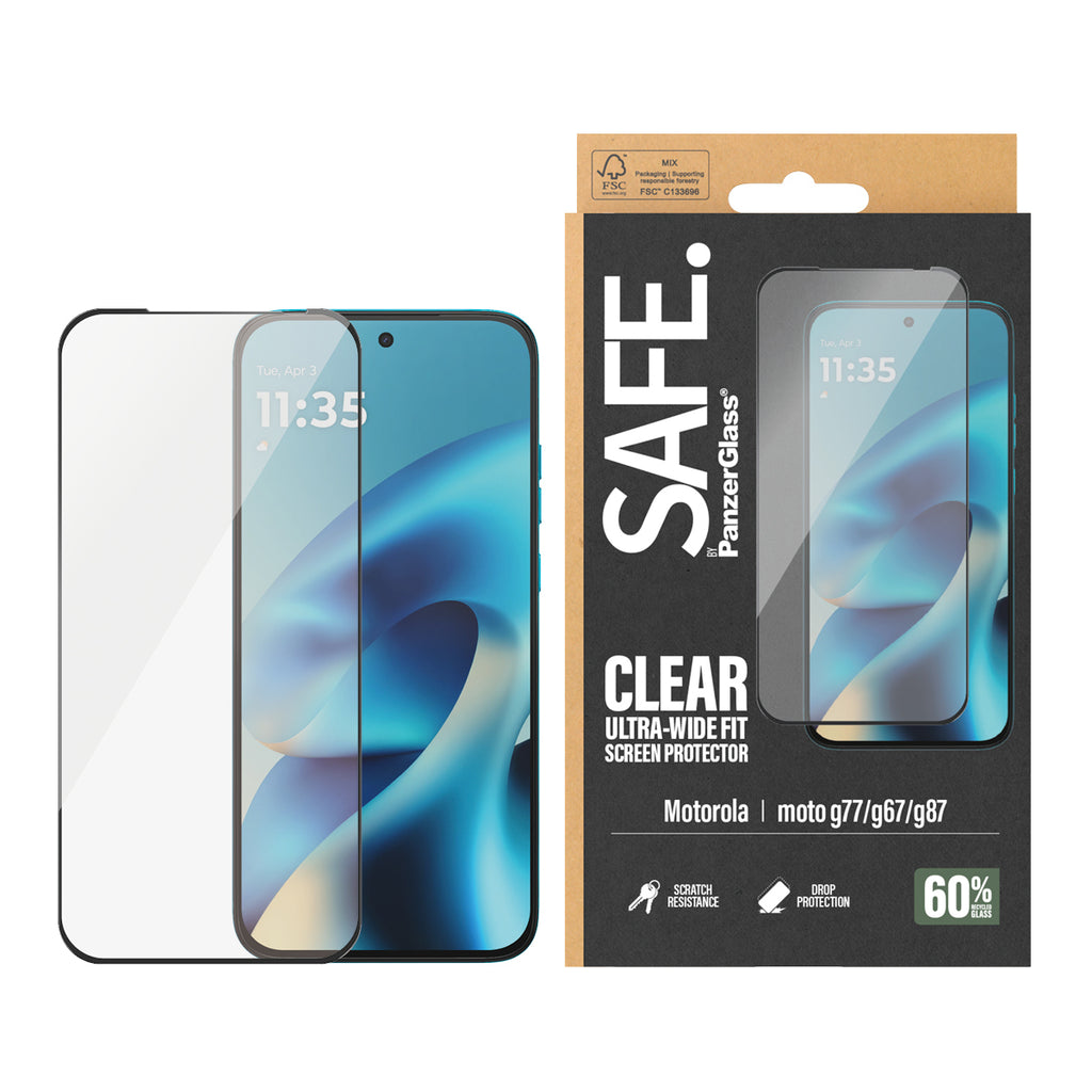 PanzerGlass SAFE. by ® Screen Protector Motorola Moto G87 5G | Moto G77 5G | Moto G67 5G | Ultra-Wide Fit Protection d'é