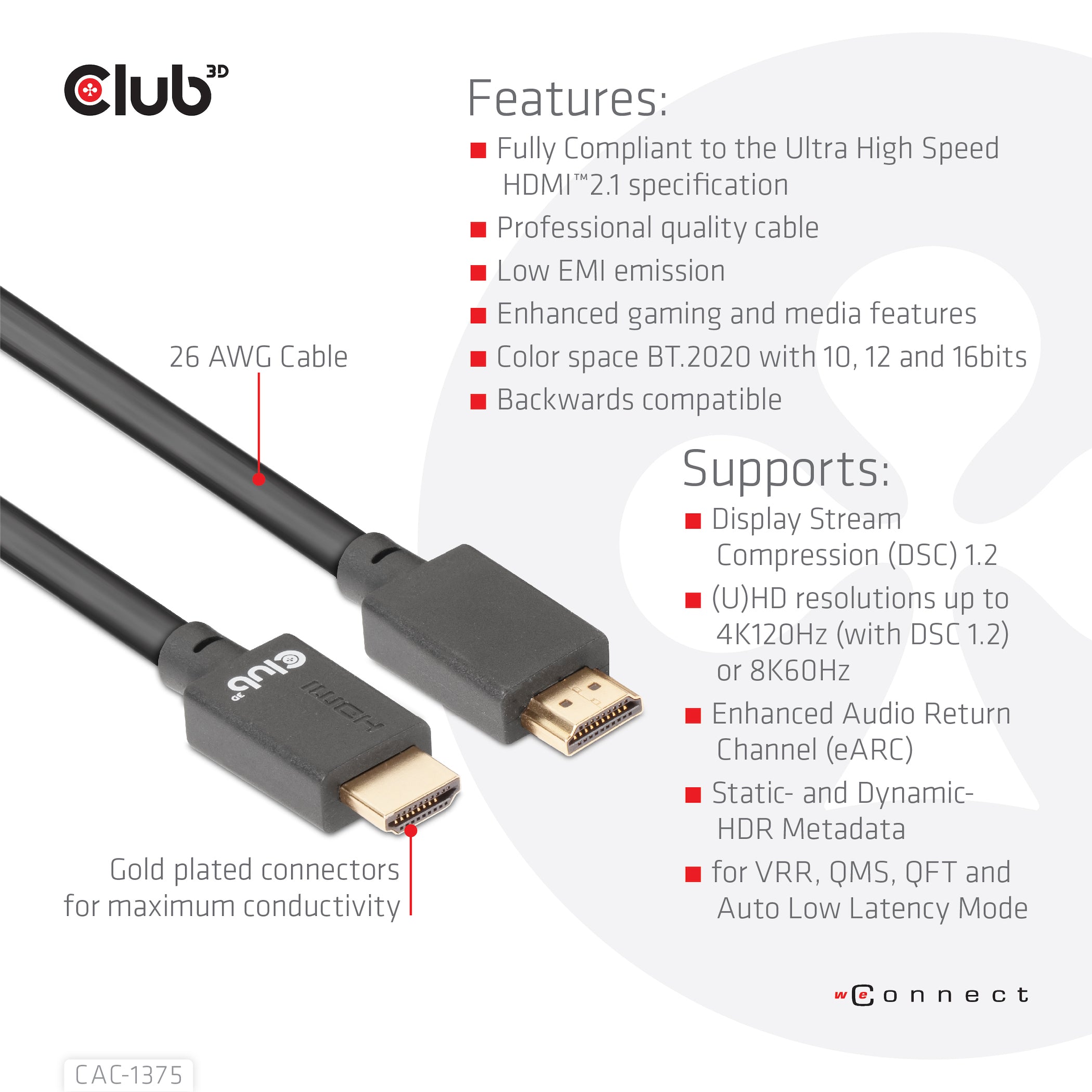 CLUB3D CAC-1375 câble HDMI 5 m HDMI Type A (Standard) Noir
