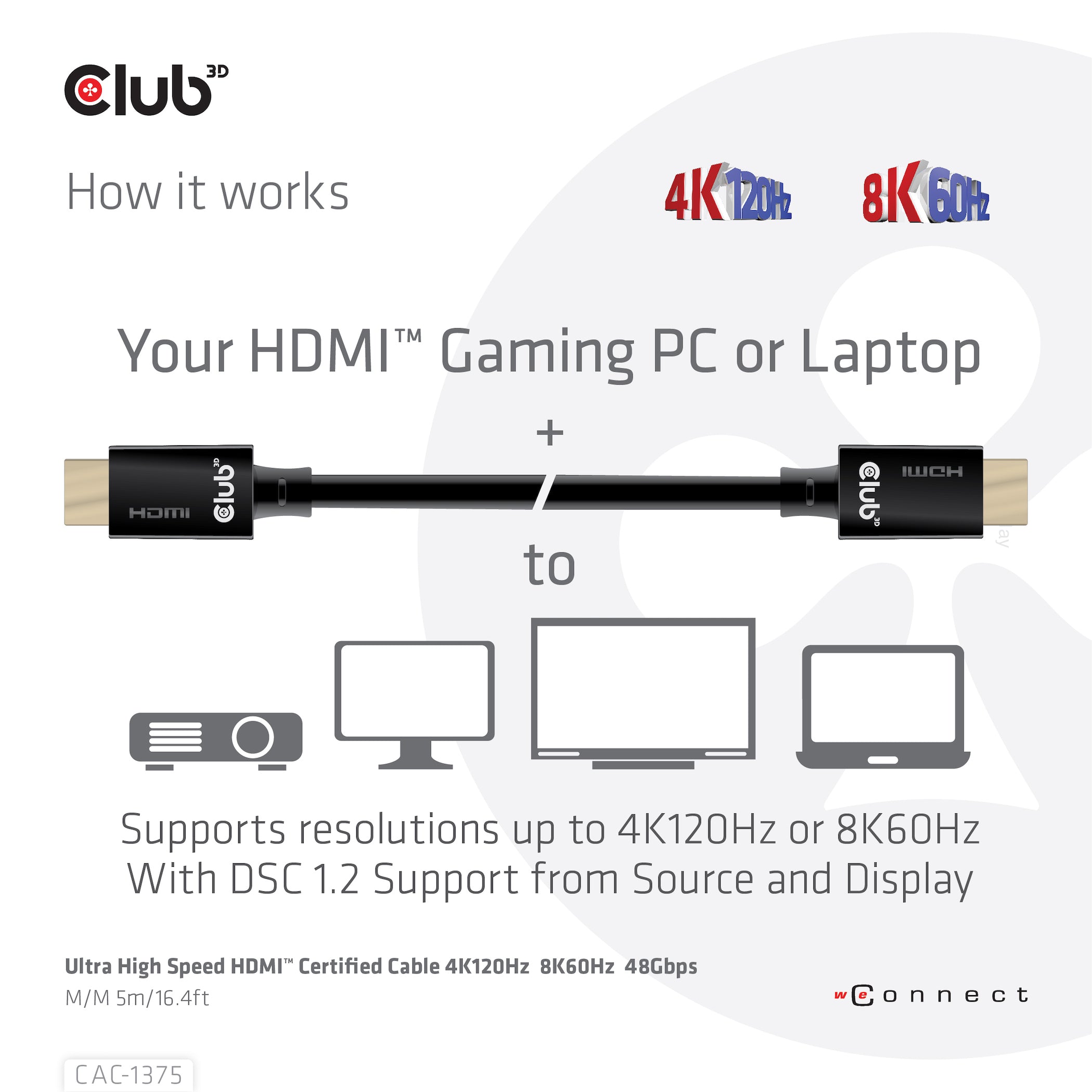 CLUB3D CAC-1375 câble HDMI 5 m HDMI Type A (Standard) Noir