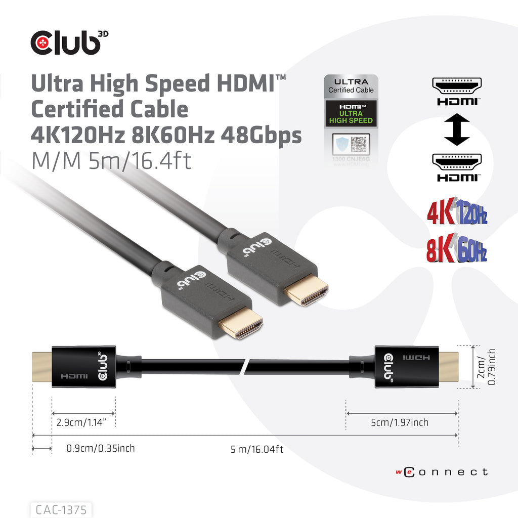 CLUB3D CAC-1375 câble HDMI 5 m HDMI Type A (Standard) Noir