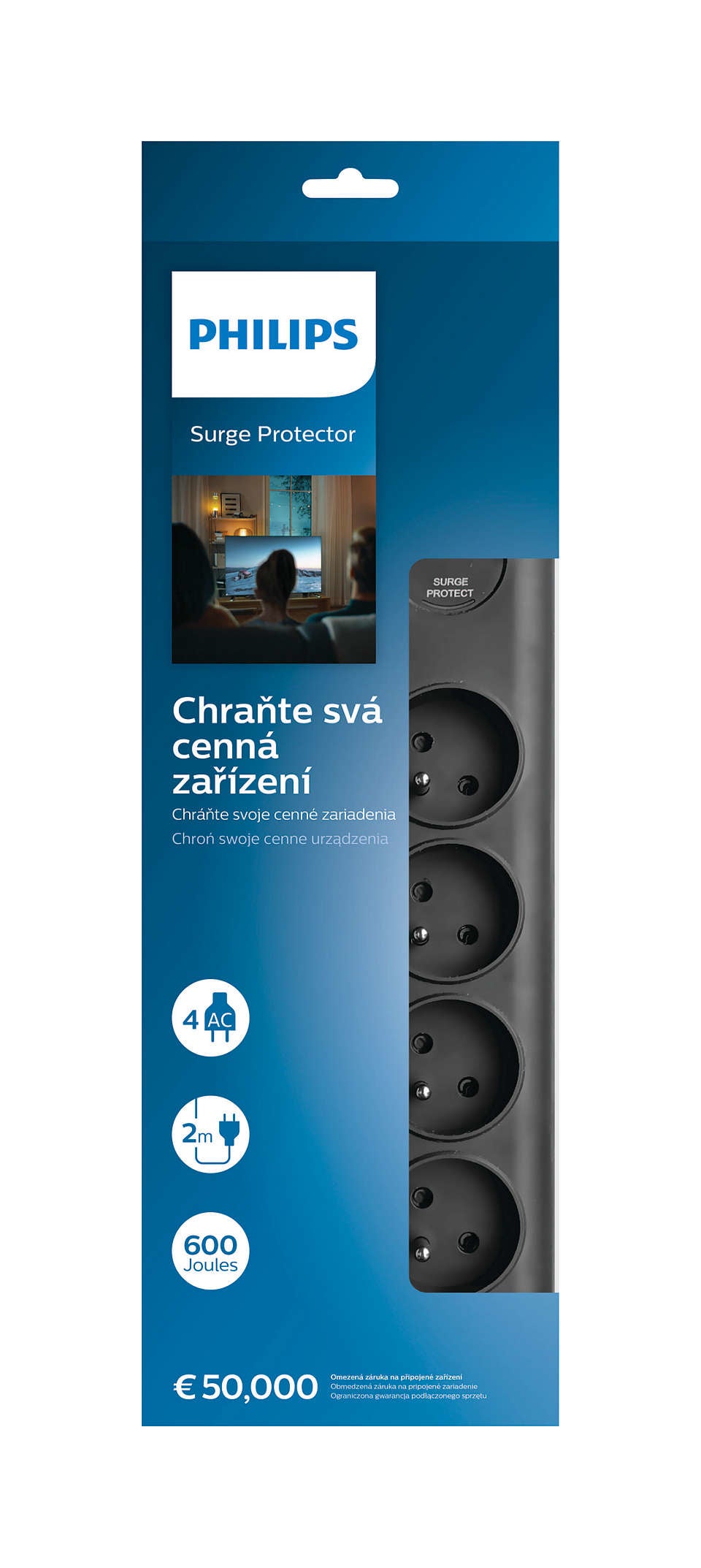 Philips SPN7040BA/60 protection surtension Noir 6 sortie(s) CA 2 m