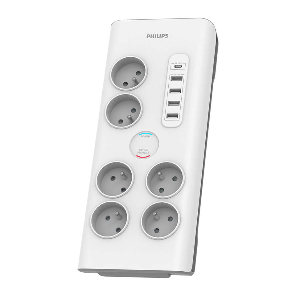 Philips SPN7060WA/60 protection surtension Blanc 6 sortie(s) CA 2 m