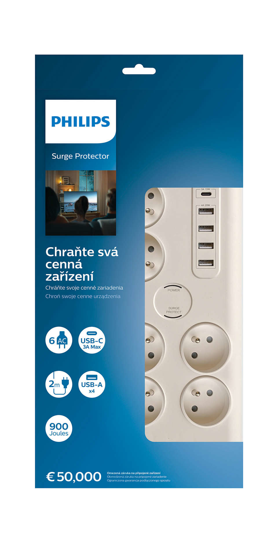 Philips SPN7060WA/60 protection surtension Blanc 6 sortie(s) CA 2 m
