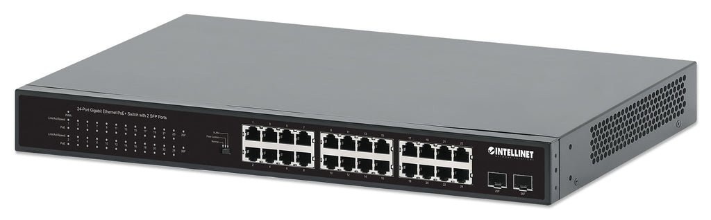 Intellinet Commutateur Réseau Gigabit PoE+ 24 Ports et 2 Ports SFP, Budget 370W, Rack 19"