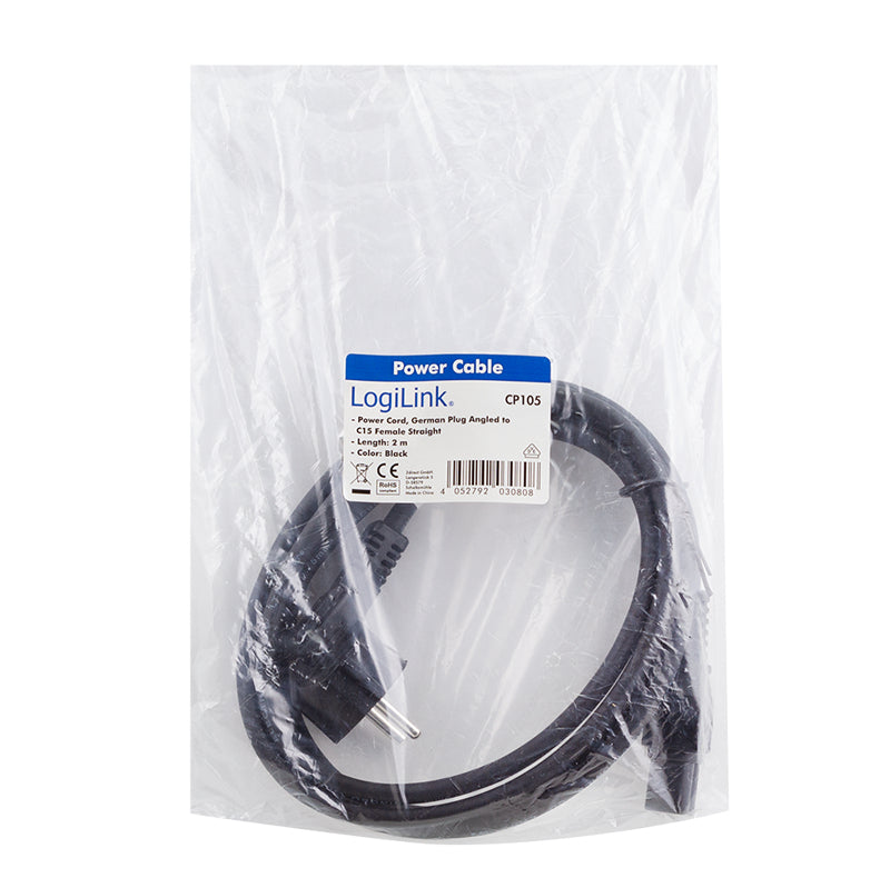 LogiLink CP105 câble électrique Noir 2 m Coupleur C13 Coupleur C15