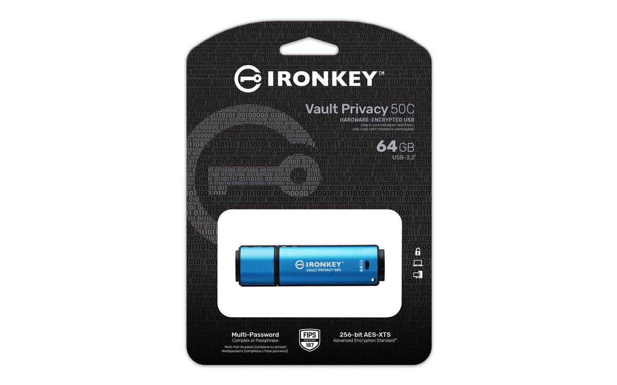 Kingston Technology IronKey 64Go USB-C Vault Privacy 50C chiffrée AES-256, FIPS 197