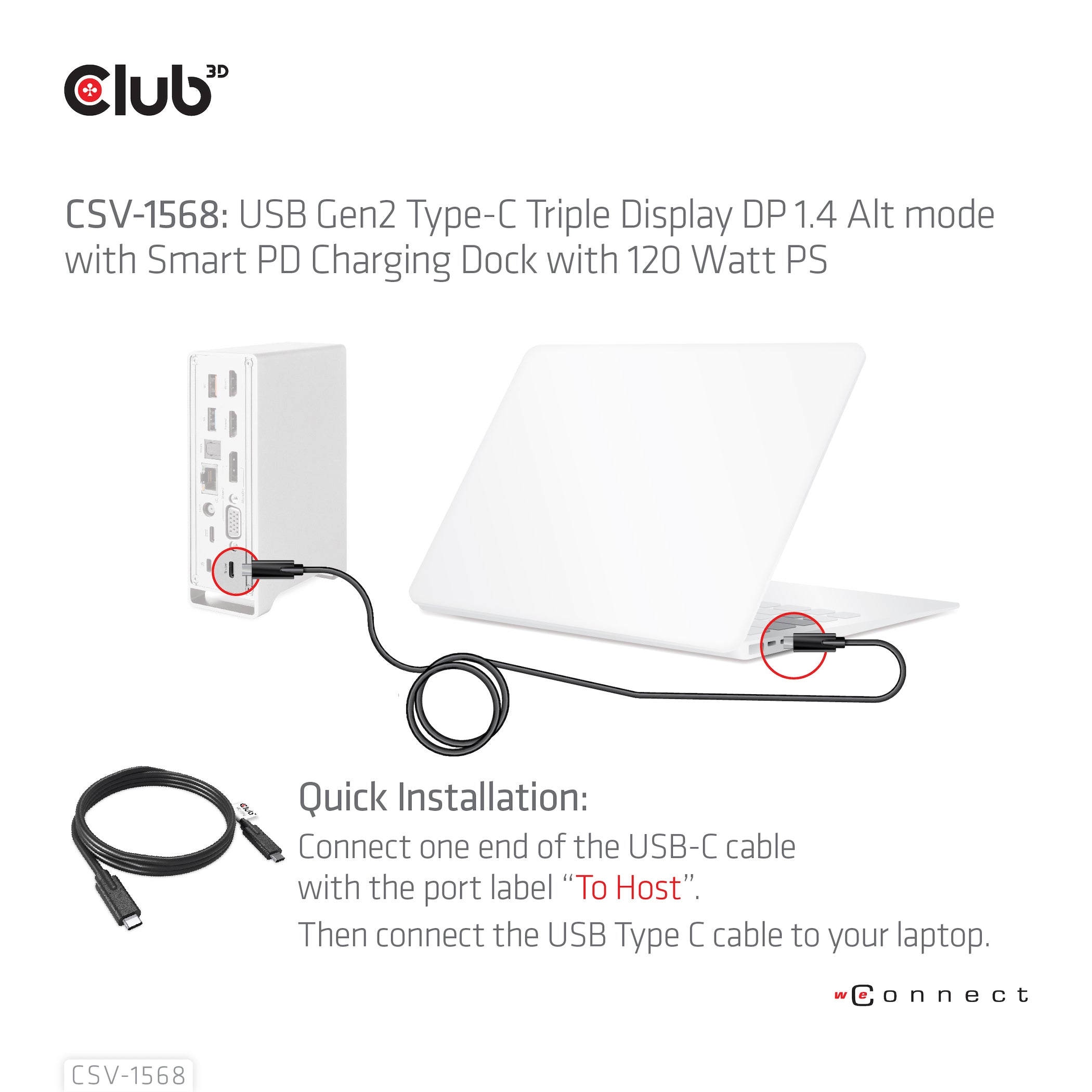 CLUB3D CSV-1568 station d'accueil USB 3.2 Gen 2 (3.1 Gen 2) Type-C Métallique