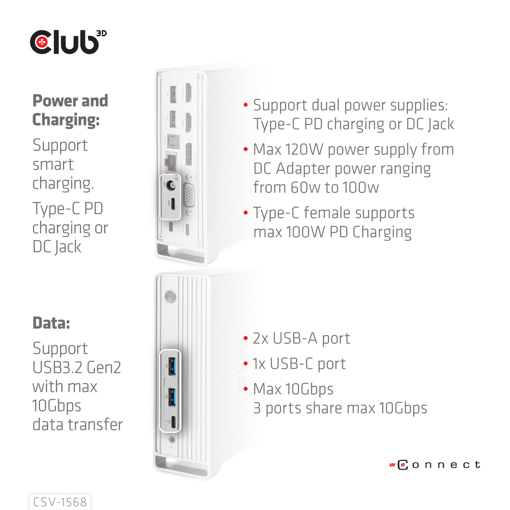 CLUB3D CSV-1568 station d'accueil USB 3.2 Gen 2 (3.1 Gen 2) Type-C Métallique
