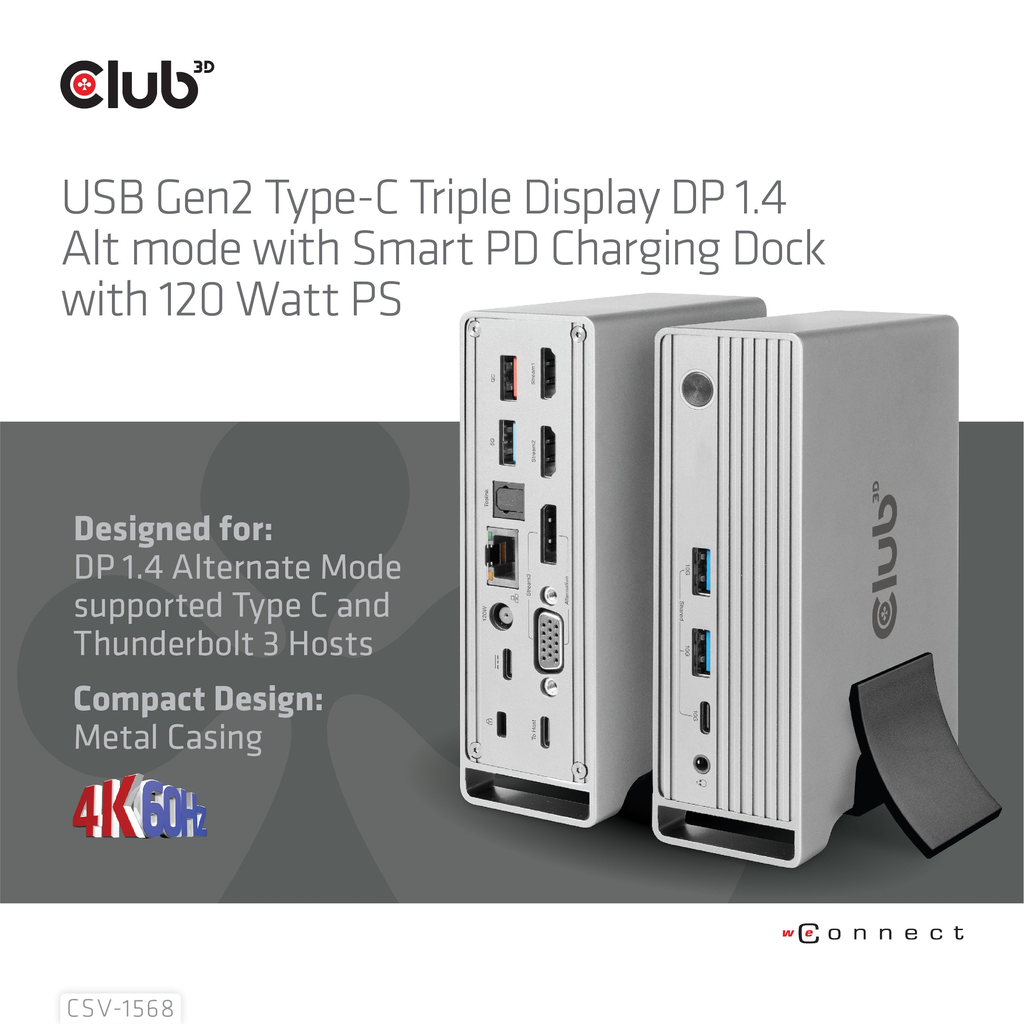 CLUB3D CSV-1568 station d'accueil USB 3.2 Gen 2 (3.1 Gen 2) Type-C Métallique