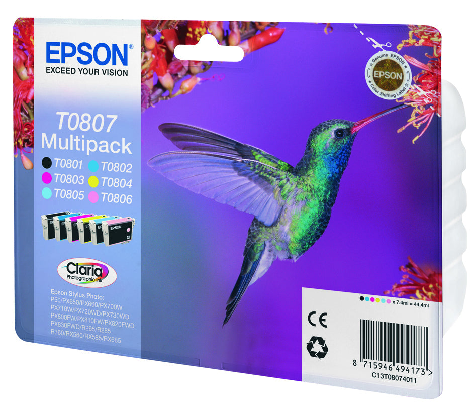 Epson Hummingbird Multipack "Colibri" (T0807) - Encres Claria N, C, M, J, Cc, Mc