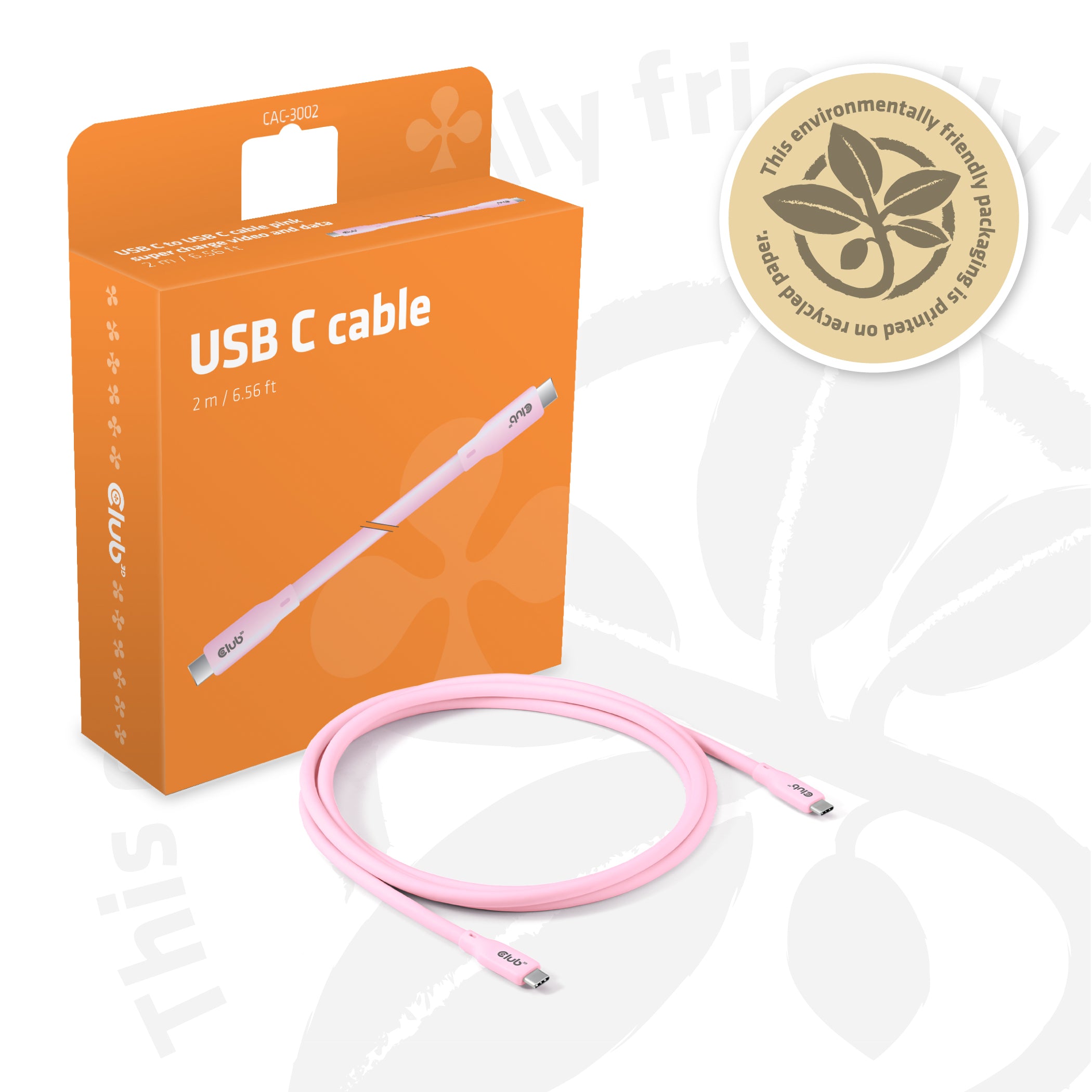 CLUB3D CAC-3002 câble USB USB4 Gen 2x2 2 m USB C 20 Gbit/s 240 W Rose