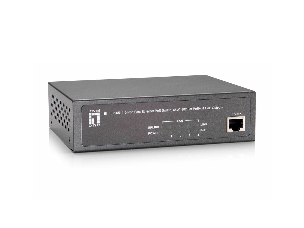 LevelOne FEP-0511 Commutateur Réseau Fast Ethernet 10/100 PoE, 5 Ports RJ-45, Gris
