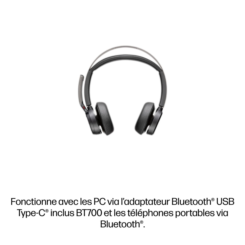 HP Poly Micro-casque Poly Voyager Focus 2-M USB-C-C Adaptateur USB-C/A Socle de chargement