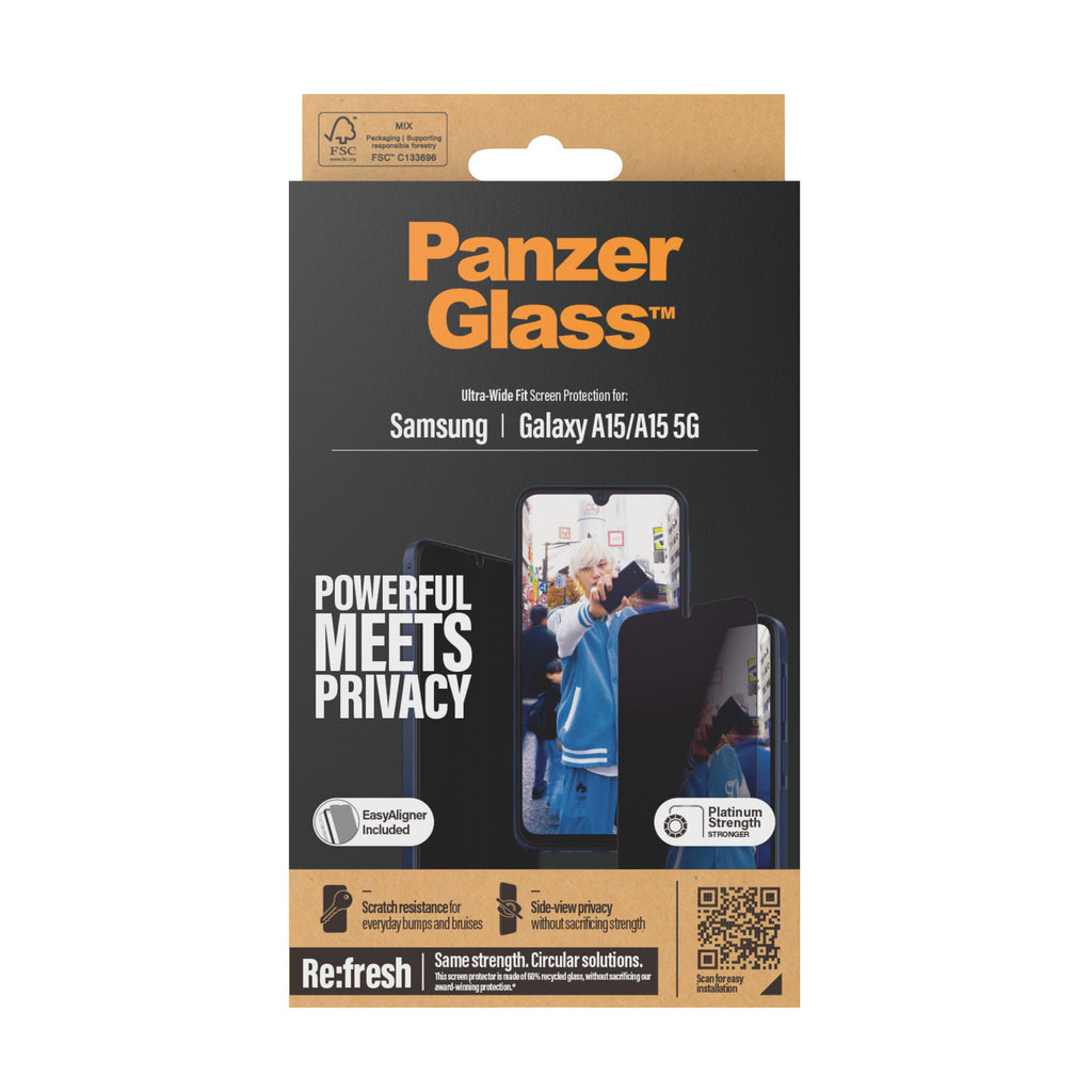 PanzerGlass PanzerGlass ® Privacy Screen Protector Samsung Galaxy A15 | A15 5G | Ultra-Wide Fit w. EasyAligner Protection d'écran transparent 1 pièce(s)