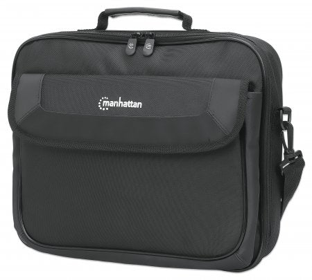 Manhattan Sacoche PC Portable Cambridge 14,1" Noire, Design Clamshell, Poche Accessoires et Bandoulière Amovible