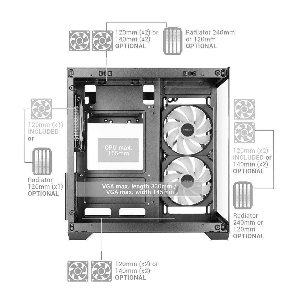 Mars Gaming MCVIEW3 unité centrale Mini Tower Noir - vue 6