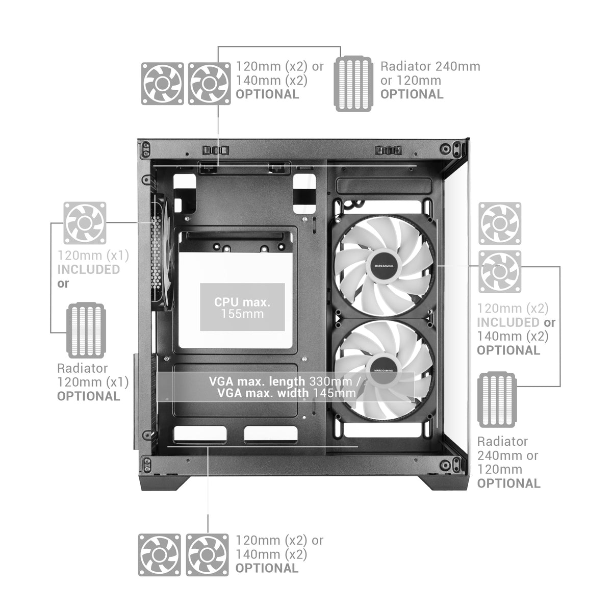 Mars Gaming MCVIEW3 unité centrale Mini Tower Noir - vue 6