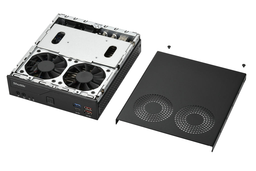 Shuttle Slim PC DH770 , S1700, 2x HDMI, 2x DP , 2x 2.5G LAN, 2x COM, 8x USB, 1x 2.5", 2x M.2, fonctionnement permanent 24/7, attaches VESA