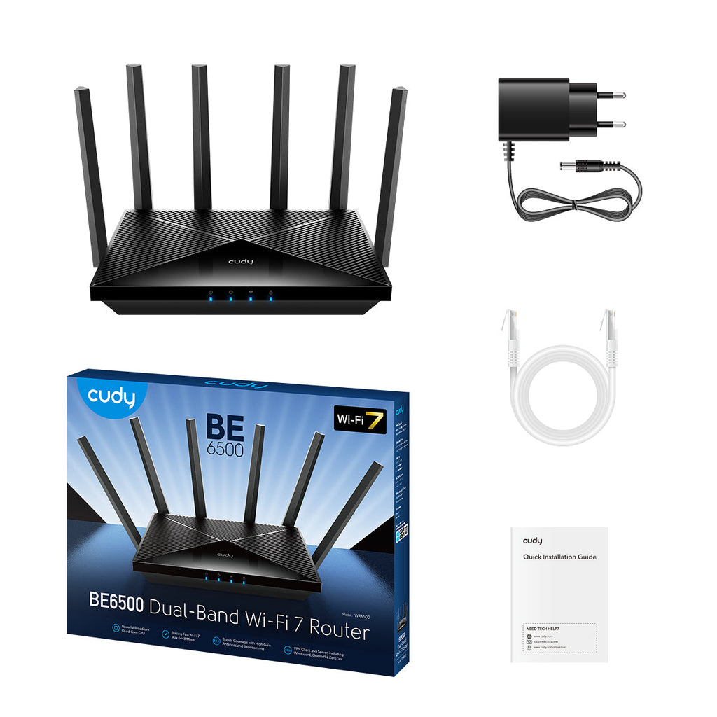 Cudy WR6500 Routeur Sans Fil Gigabit Ethernet Bi-bande 2,4 GHz / 5 GHz, Noir