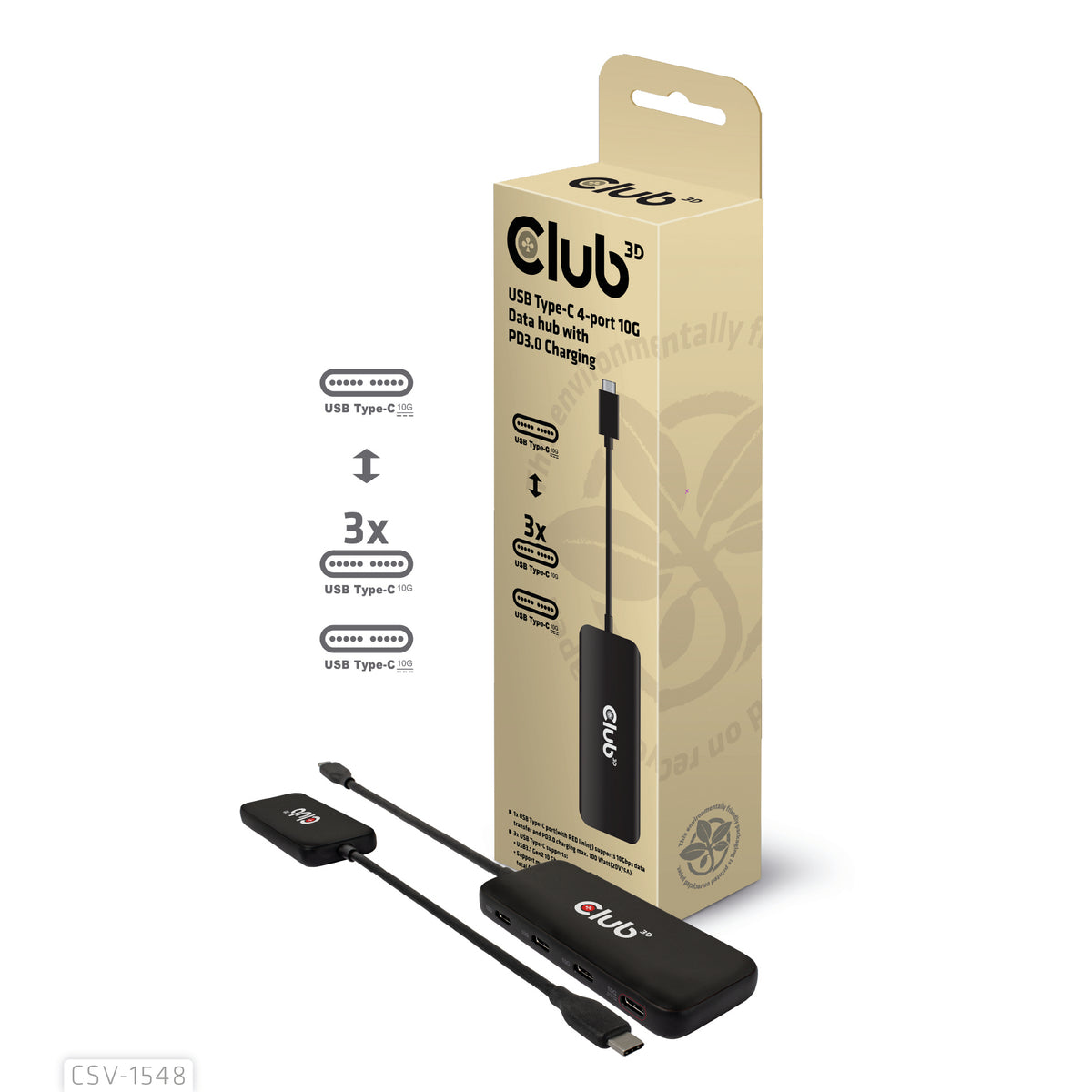 CLUB3D CSV-1548 Hub USB 3.2 Gen 1 (3.1 Gen 1) Type-C, Noir