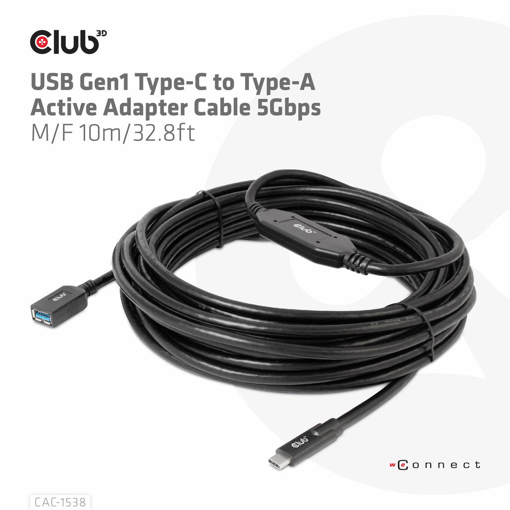 CLUB3D CAC-1538 câble USB USB 3.2 Gen 1 (3.1 Gen 1) 10 m USB C USB A 5 Gbit/s Noir