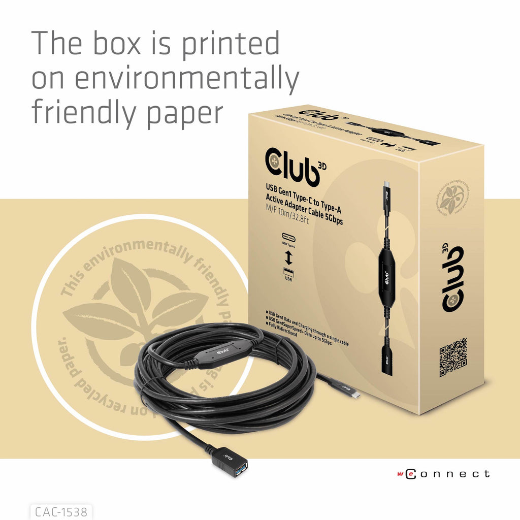 CLUB3D CAC-1538 câble USB USB 3.2 Gen 1 (3.1 Gen 1) 10 m USB C USB A 5 Gbit/s Noir