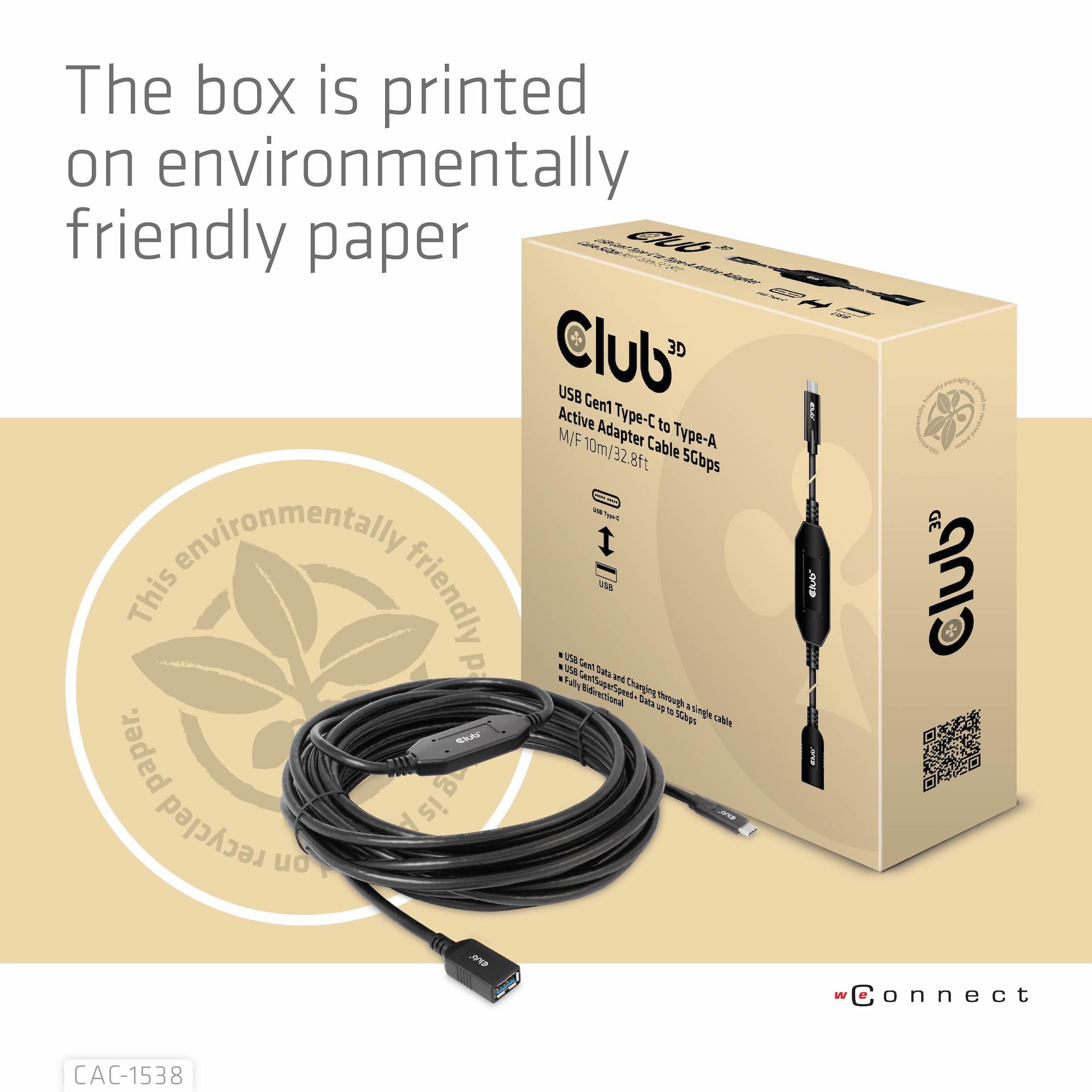 CLUB3D CAC-1538 câble USB USB 3.2 Gen 1 (3.1 Gen 1) 10 m USB C USB A 5 Gbit/s Noir