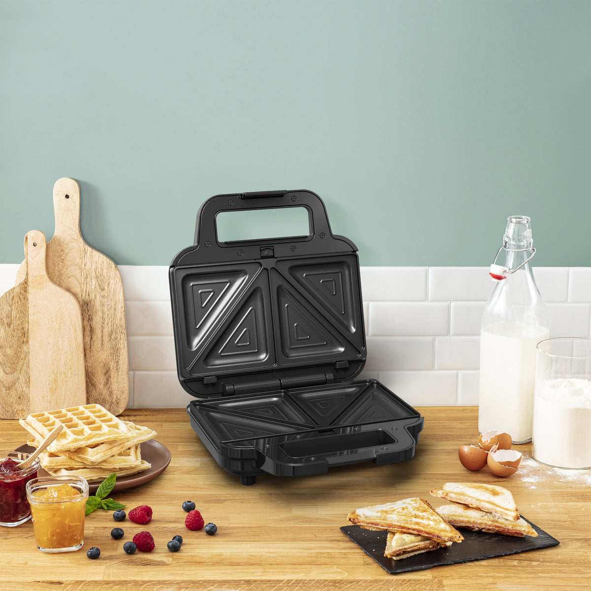 Tefal SW383D10 Gaufrier et Appareil à Croque-Monsieur, 700 W, Noir et Acier Inoxydable