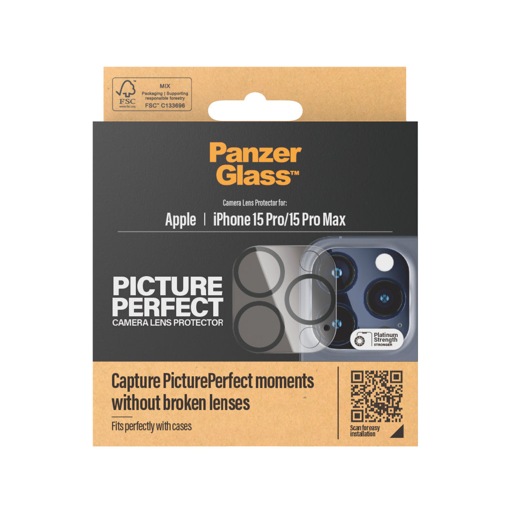 PanzerGlass PicturePerfect Protecteur de Lentille de Caméra pour iPhone 15 Pro et 15 Pro Max, Transparent