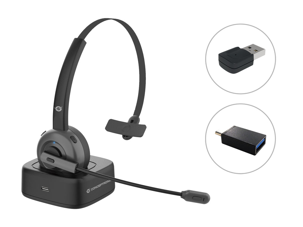 Conceptronic POLONA03BDA casque Casques Sans fil Arceau Bureau/Centre d'appels Bluetooth Socle de chargement Noir
