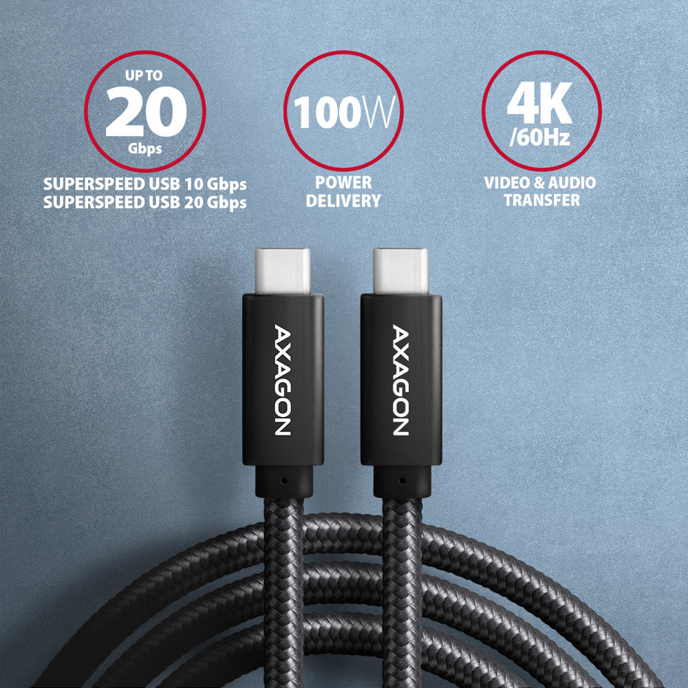 Axagon BUCM32-CM05AB câble USB USB 3.2 Gen 2x2 0,5 m USB C 20 Gbit/s 100 W Noir