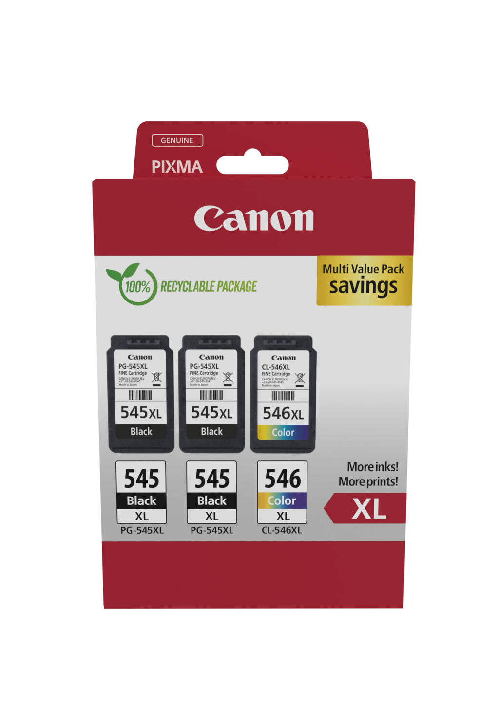 Canon 8286B013 Cartouches d'Encre Originales XL, Noir, Cyan, Magenta, Jaune, Pack de 3