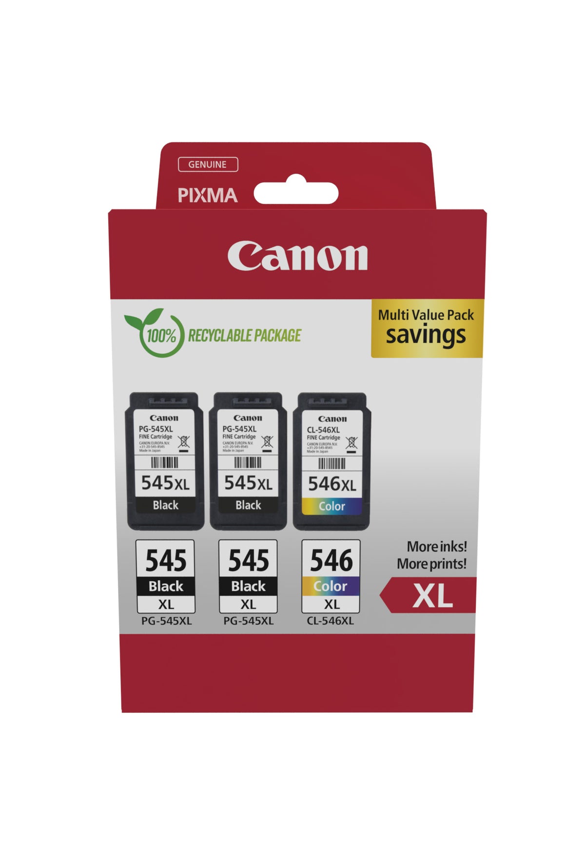Canon 8286B013 Cartouches d'Encre Originales XL, Noir, Cyan, Magenta, Jaune, Pack de 3