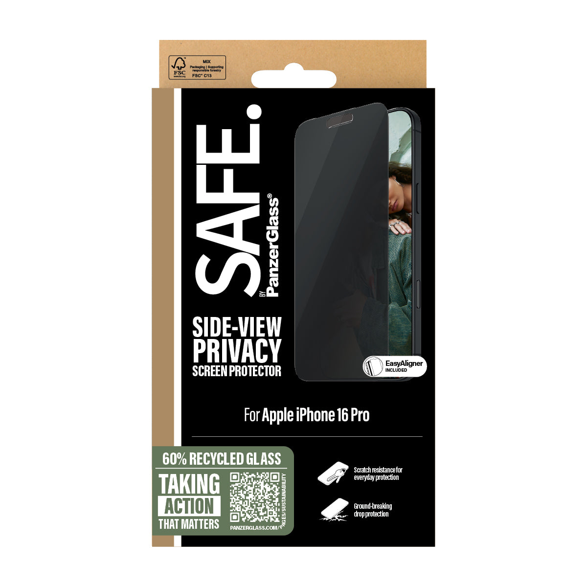 PanzerGlass SAFE. by ® 2-Way Privacy Screen Protector iPhone 16 Pro | Ultra-Wide Fit Protection d'écran transparent Apple 1 pièce(s) - vue 3