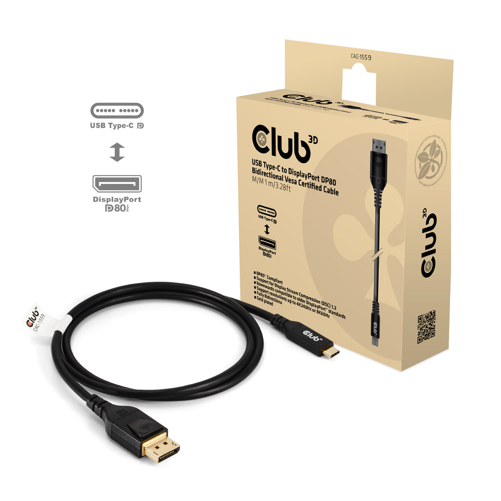 CLUB3D CAC-1559 Câble Adaptateur USB Type-C vers DisplayPort, Noir, 1 m