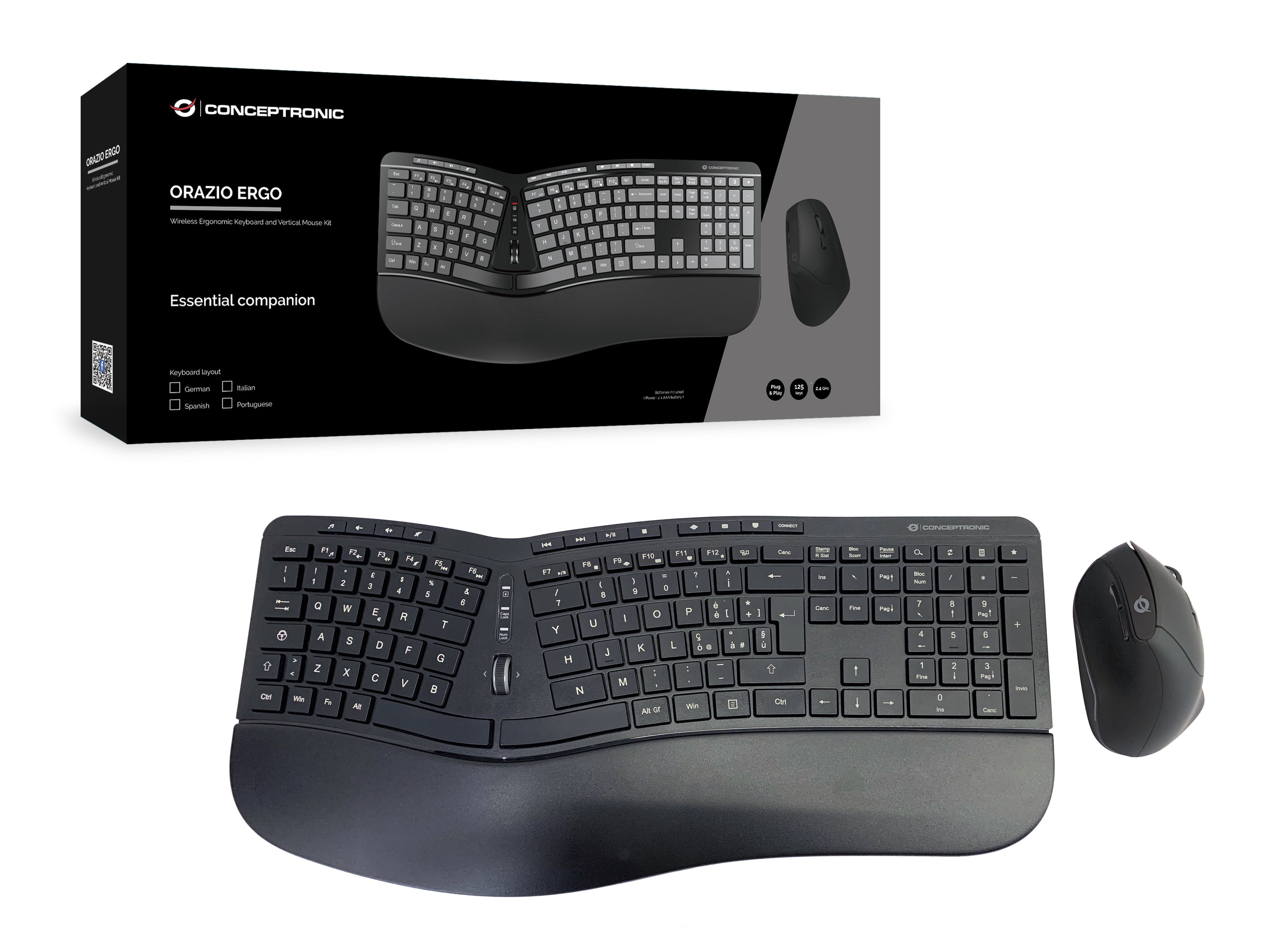 Conceptronic ORAZIO02IT clavier Souris incluse Bureau RF sans fil QWERTY Italien Noir