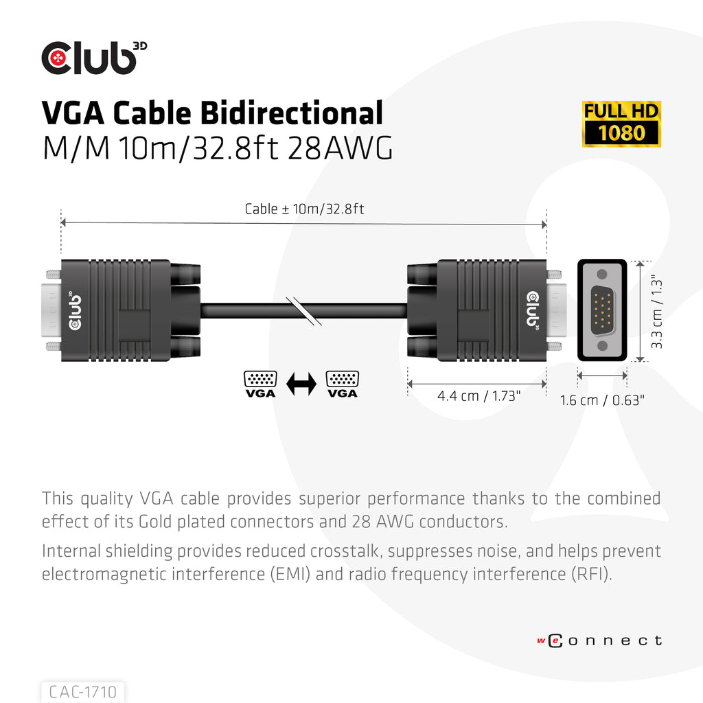 CLUB3D CAC-1710 Câble VGA (D-Sub) Noir, 10 m