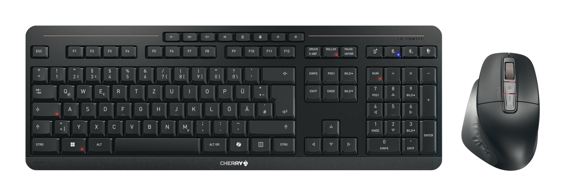 CHERRY Stream desktop ultimate clavier Souris incluse maison/bureau USB + RF Wireless + Bluetooth QWERTZ Allemand Noir
