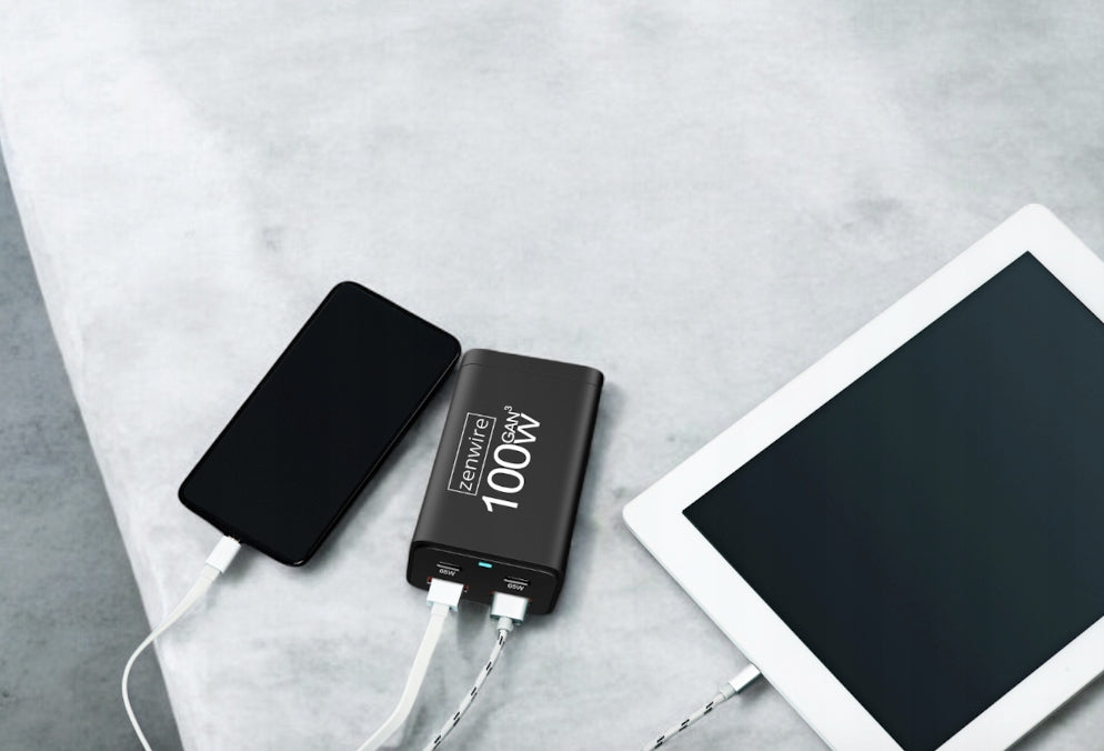 Chargeur secteur, bloc d'alimentation 100 W, adaptateur GaN III, câble secteur, 2 ports USB-C 65 W, 2 ports USB-A, Zenwire YMS-608