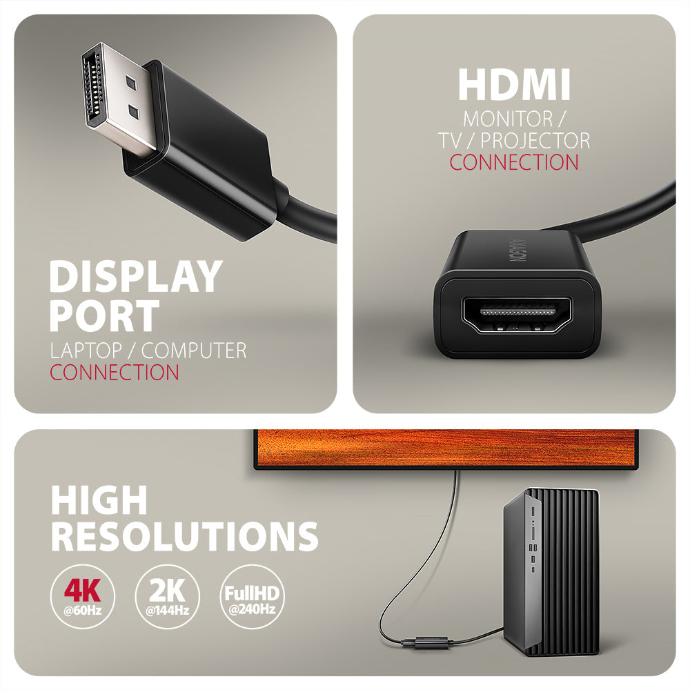 Axagon RVD-HI20N câble vidéo et adaptateur 0,15 m DisplayPort HDMI Noir - vue 2
