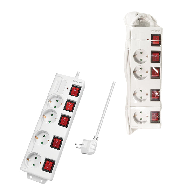 LogiLink LPS252 Multiprise 4 Prises CA, Câble 1,5 m, Blanc