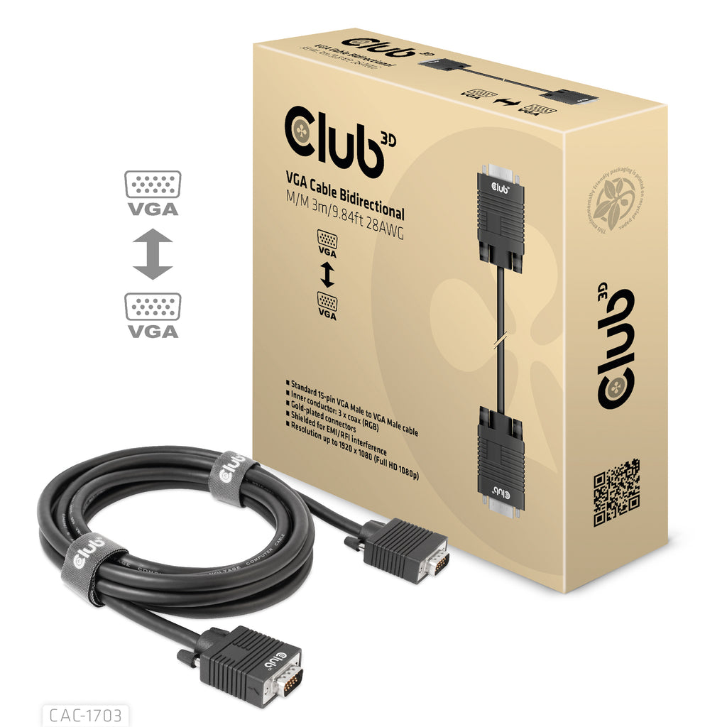 CLUB3D CAC-1703 câble VGA 3 m VGA (D-Sub) Noir