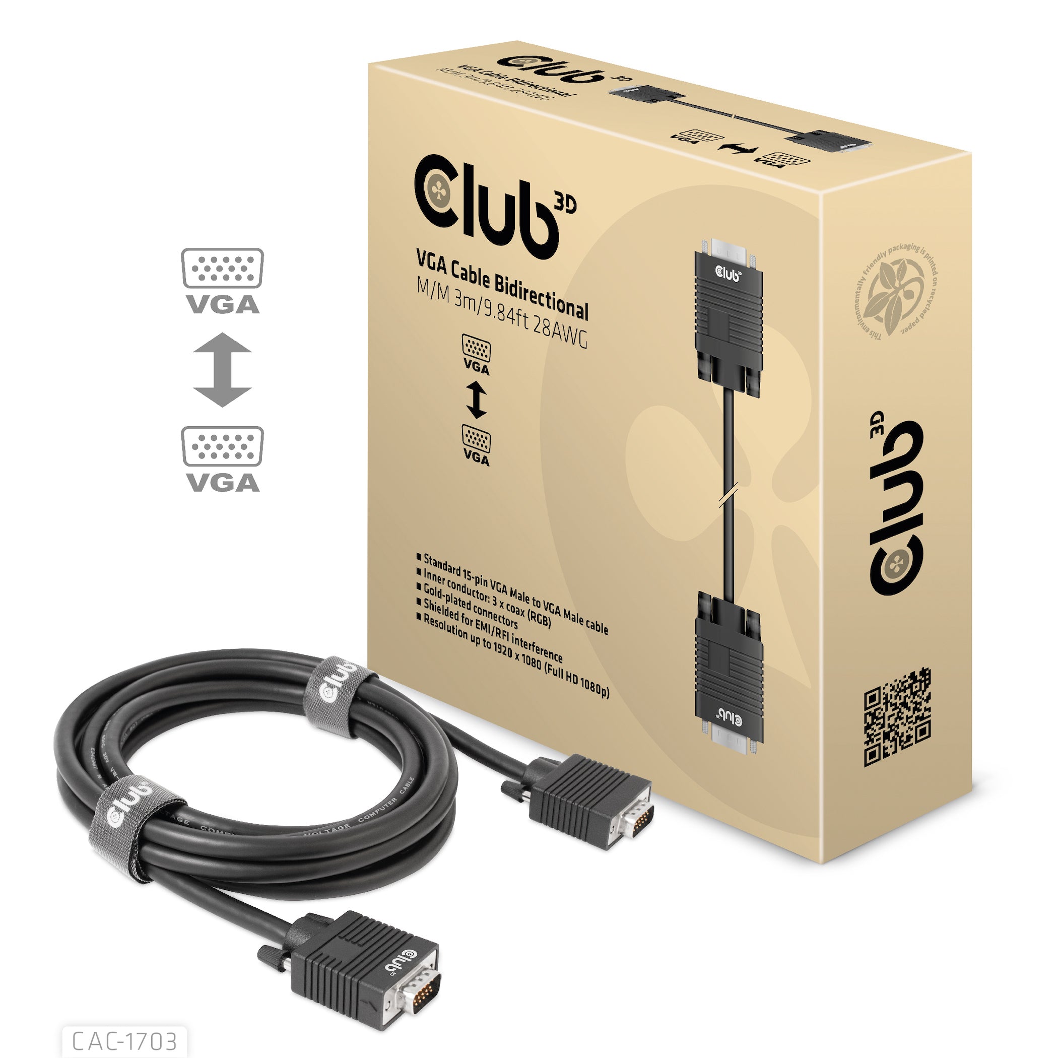 CLUB3D CAC-1703 câble VGA 3 m VGA (D-Sub) Noir