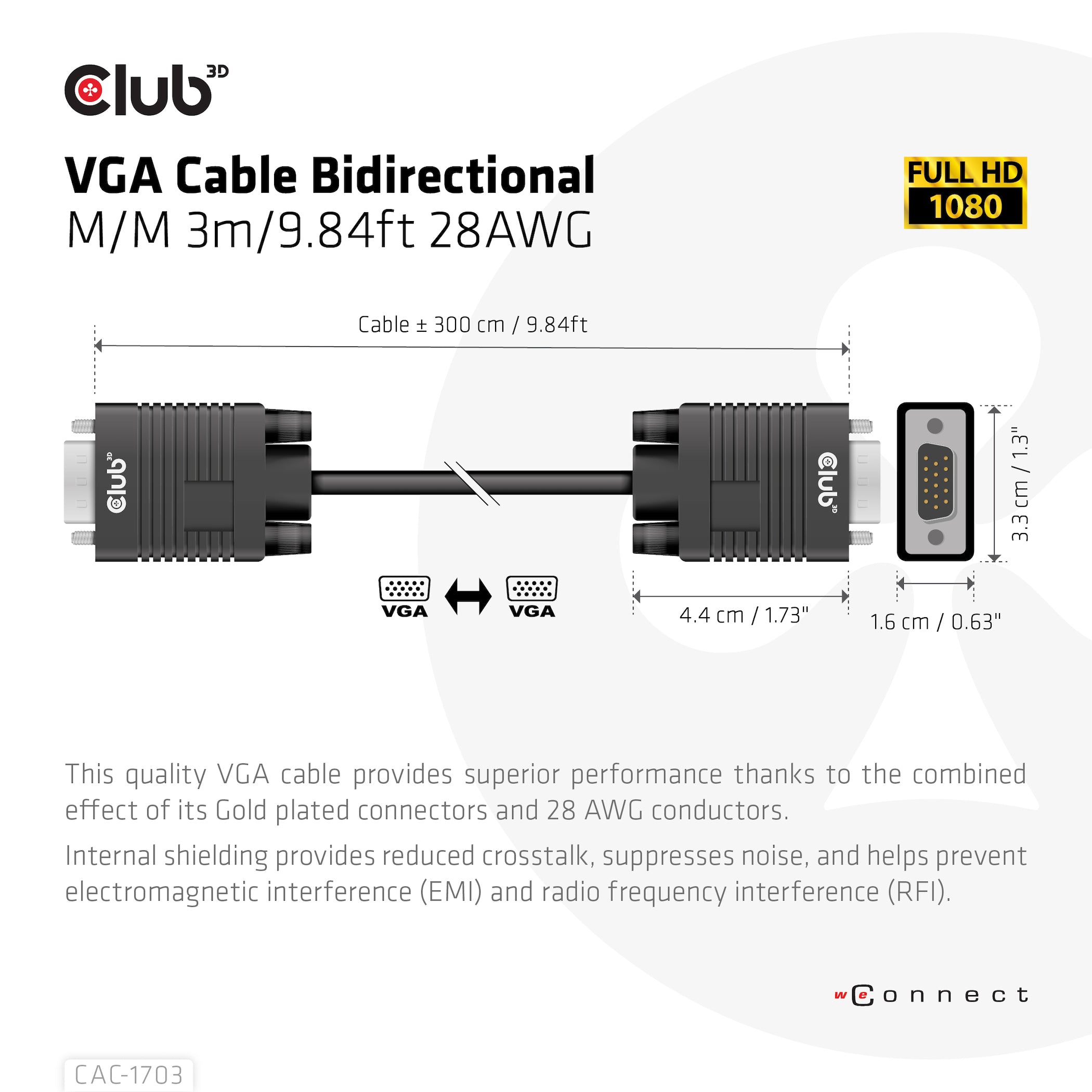 CLUB3D CAC-1703 câble VGA 3 m VGA (D-Sub) Noir