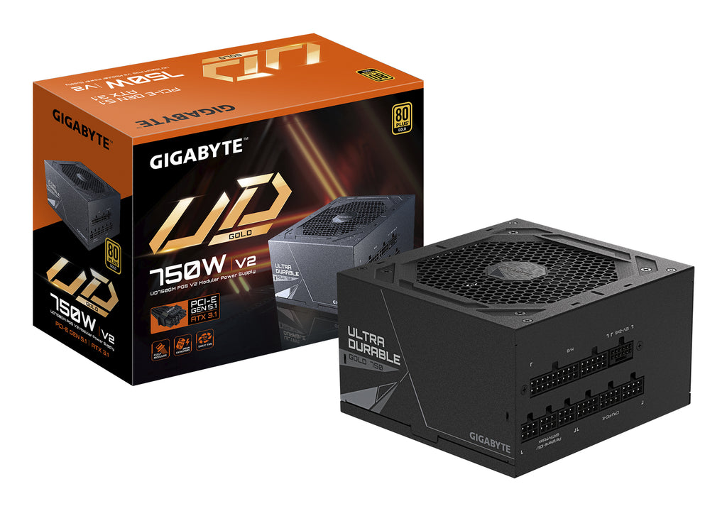 GIGABYTE UD750GM PG5 V2 Bloc d’Alimentation – PCIe Gen 5.1, 80 PLUS Gold, Conception entièrement modulaire, Ventilateur 120 mm, Compatible ATX 3.1, Prise EU