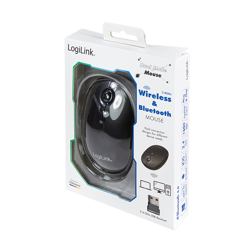LogiLink ID0204 souris Bureau Ambidextre RF sans fil + Bluetooth 1600 DPI