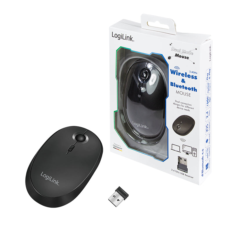 LogiLink ID0204 souris Bureau Ambidextre RF sans fil + Bluetooth 1600 DPI