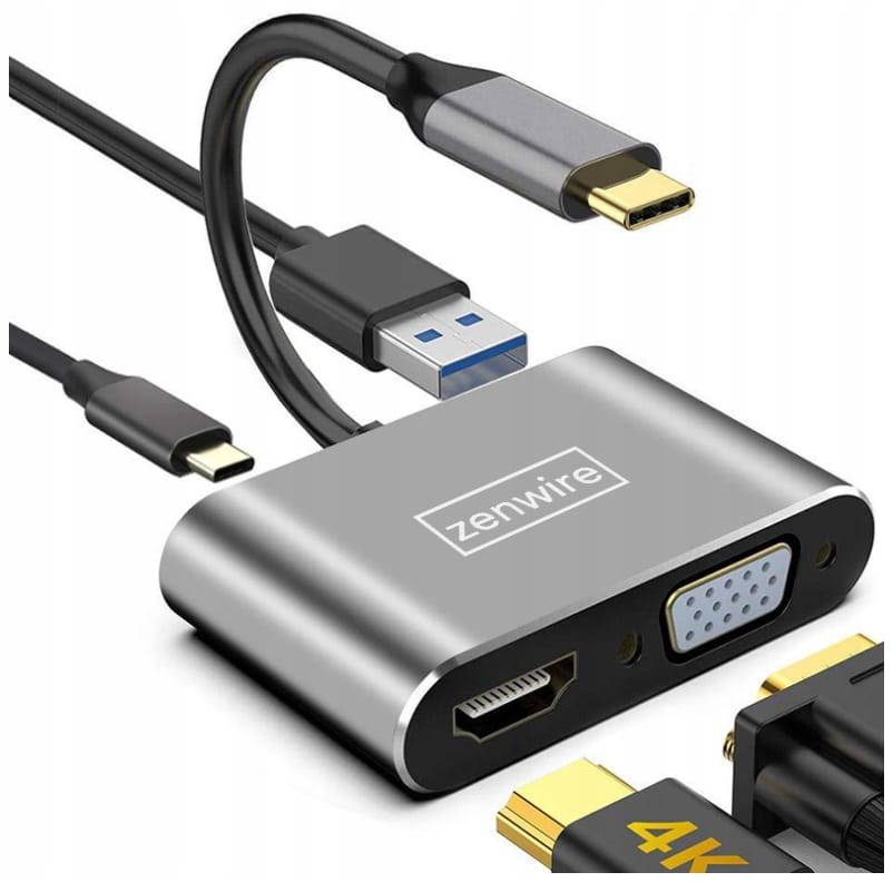 ADAPTATEUR HUB Adaptateur USB-C 4-en-1 HDMI 4K VGA USB Zenwire BYL-2310