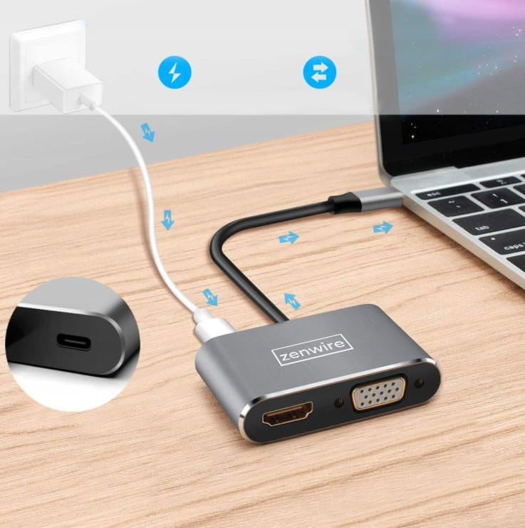 ADAPTATEUR HUB Adaptateur USB-C 4-en-1 HDMI 4K VGA USB Zenwire BYL-2310